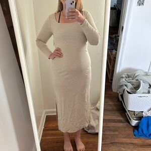 Old Navy Fitted Rib-Knit Square-Neck Midi Dress